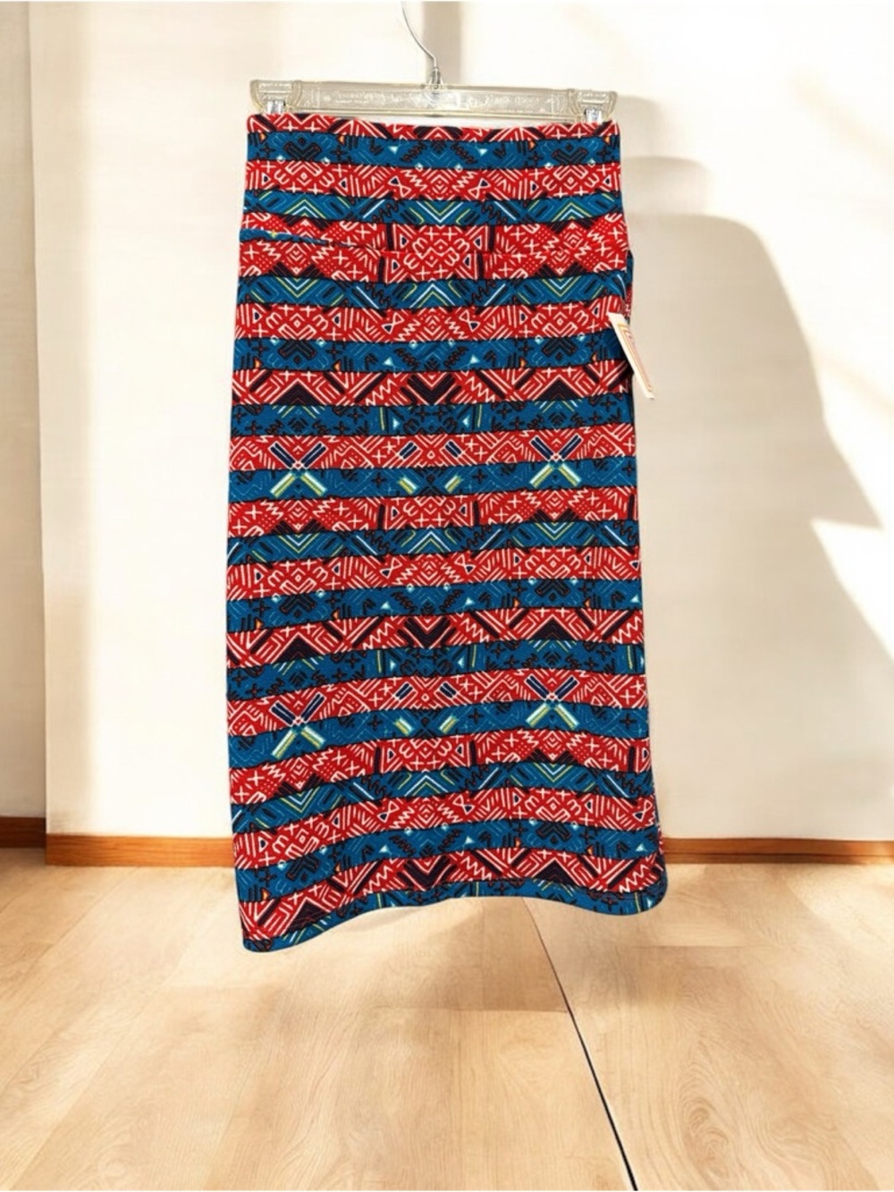LuLaRoe Red and Teal Geometric Maxi